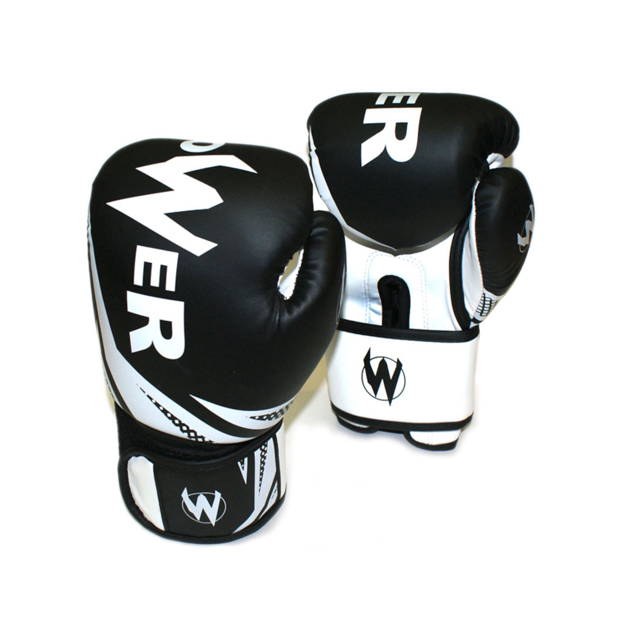Перчатки боксёрские чёрные с белыми элементами 6 унций POW-W-Ч6