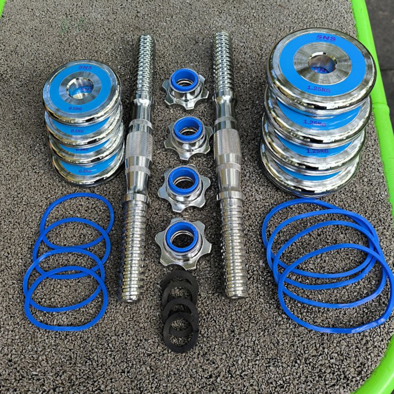 Збірні хромовані гантелі 2 шт х 15 кг з блакитними вставками HADD30 blue