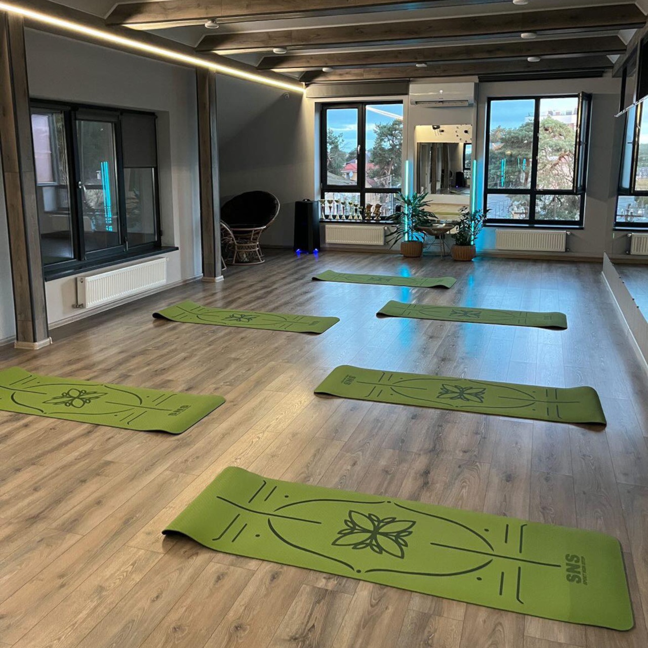 Килимок SNS для йоги з розміткою зелений KOT6-2-G+BL