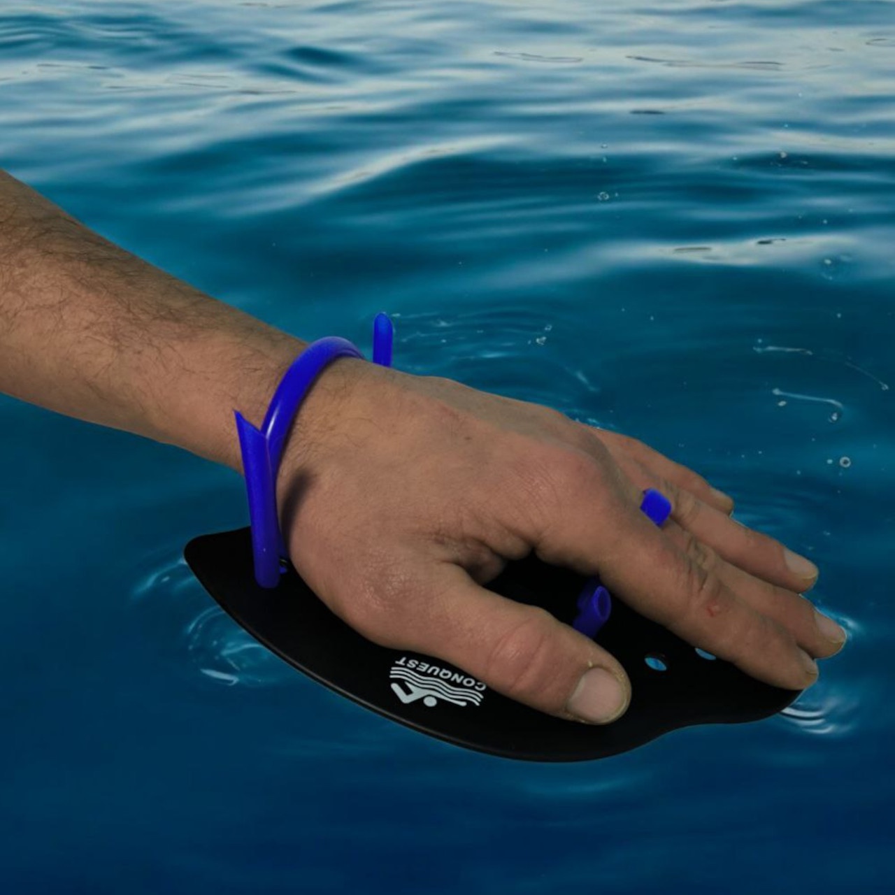 Лопатки для плавання жорсткі з синіми ремінцями розмір L SH2-L-blue