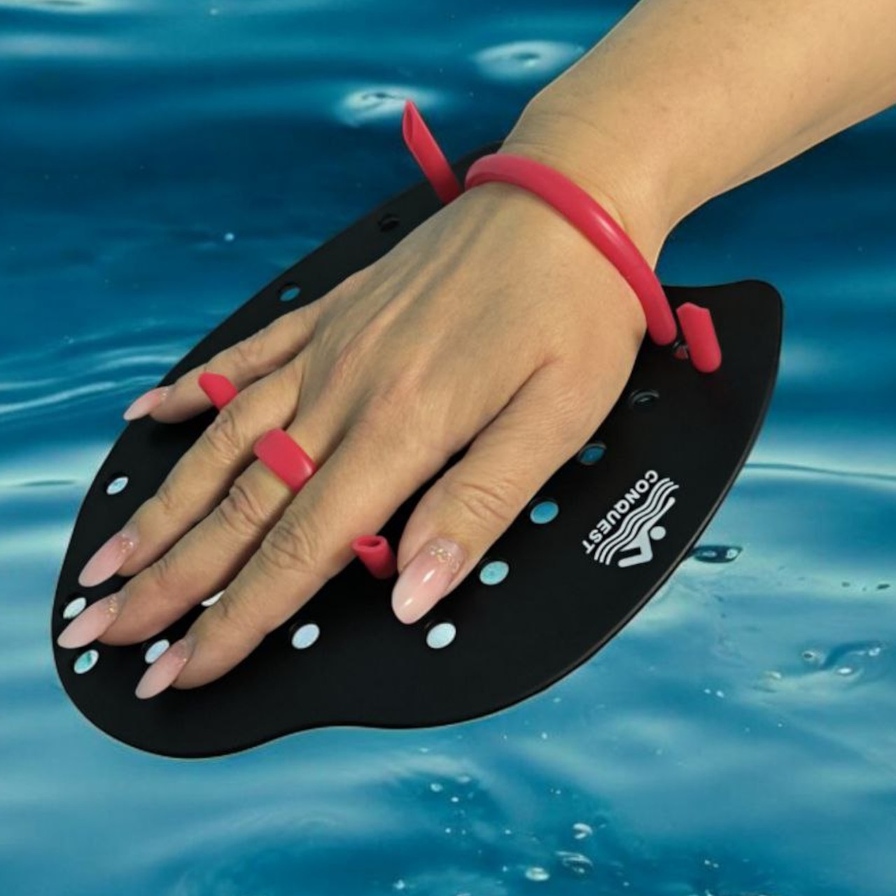 Лопатки для плавання жорсткі з червоними ремінцями розмір L SH2-L-Red