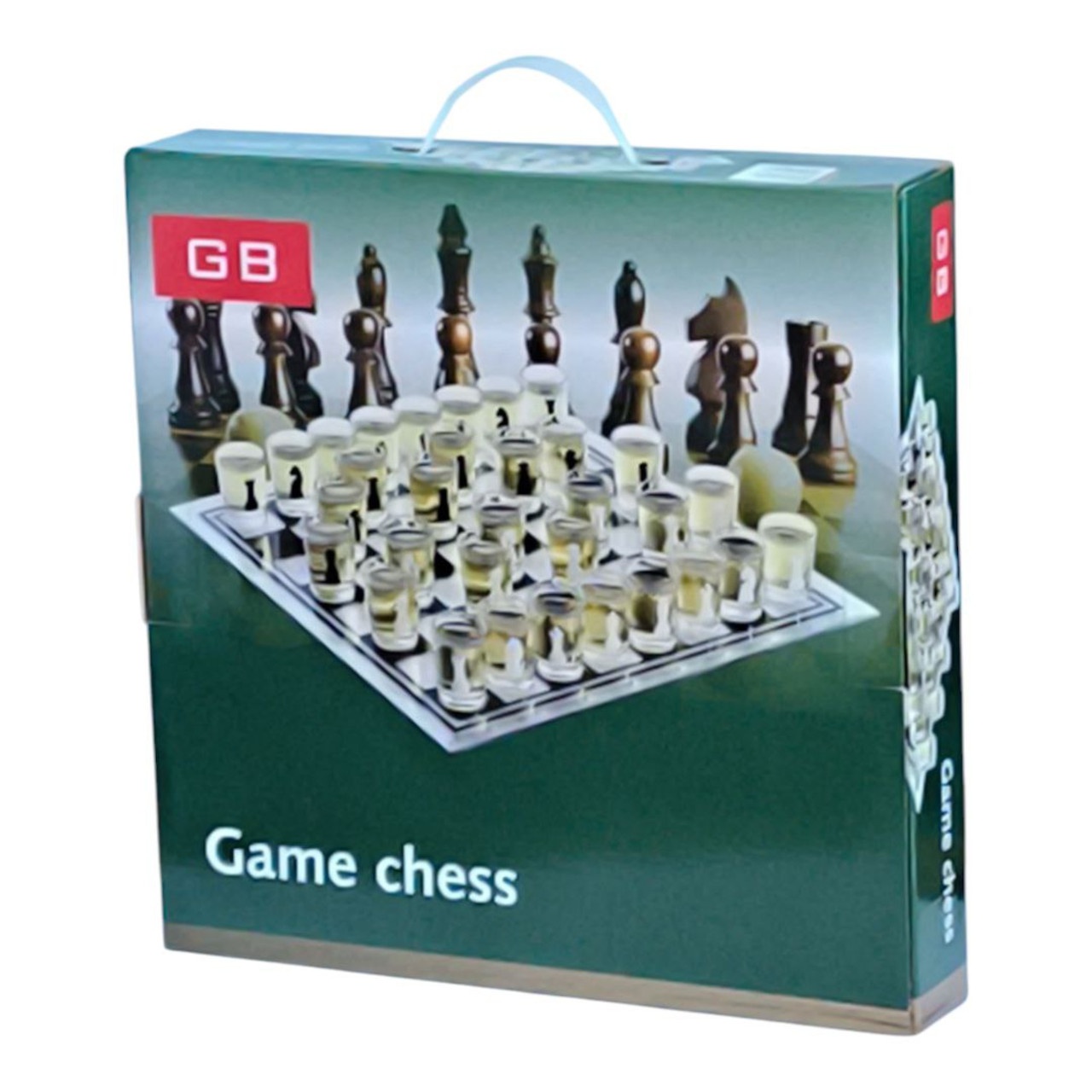 Подарунковий набір шахів зі скляною дошкою 35х35 см та фігурами-чарками 086L