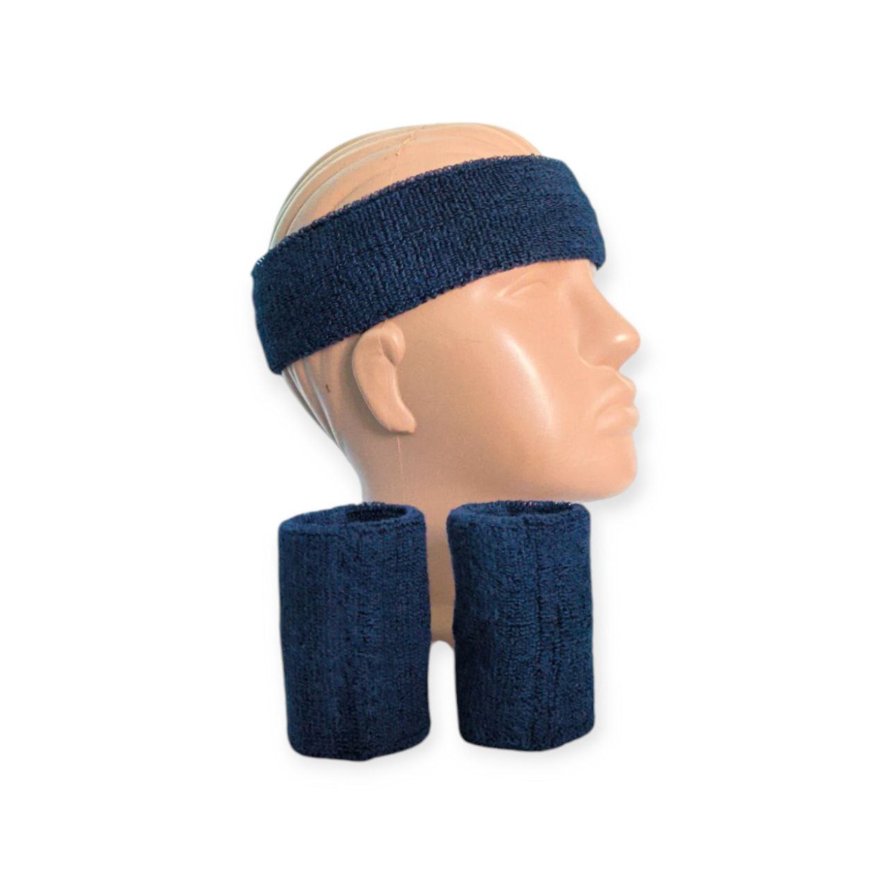 Набір спортивний пов'язка на голову та напульсники темно-синій 3HTW-tibetan blue