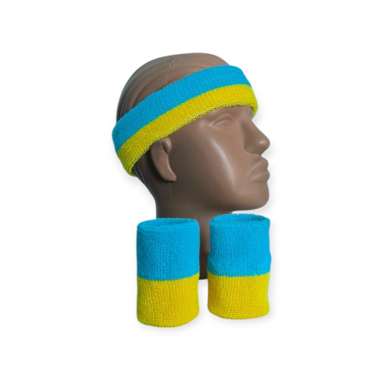 Набір спортивний пов'язка на голову та напульсники жовто-блакитний 3HTW-azure-yellow