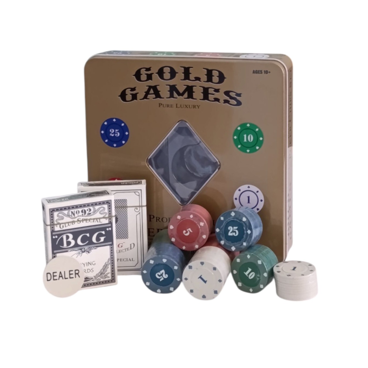 Набір для гри в покер у металевій коробці GOLD GAMES 100 фішок 6619J