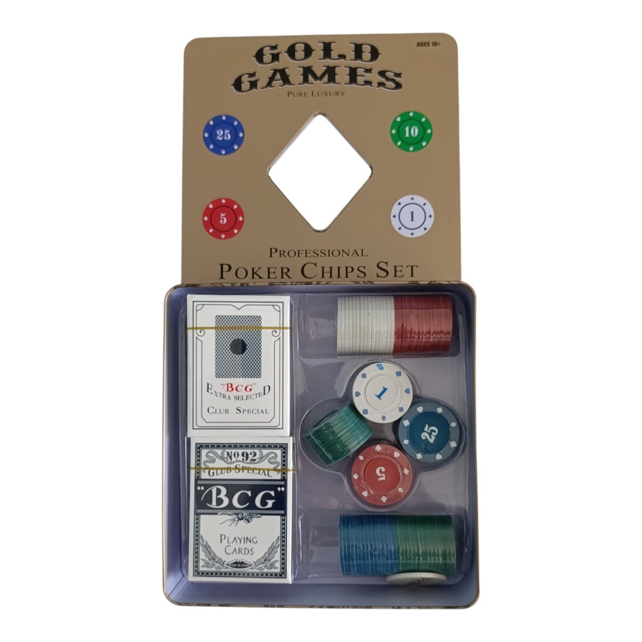 Набір для гри в покер у металевій коробці GOLD GAMES 100 фішок 6619J