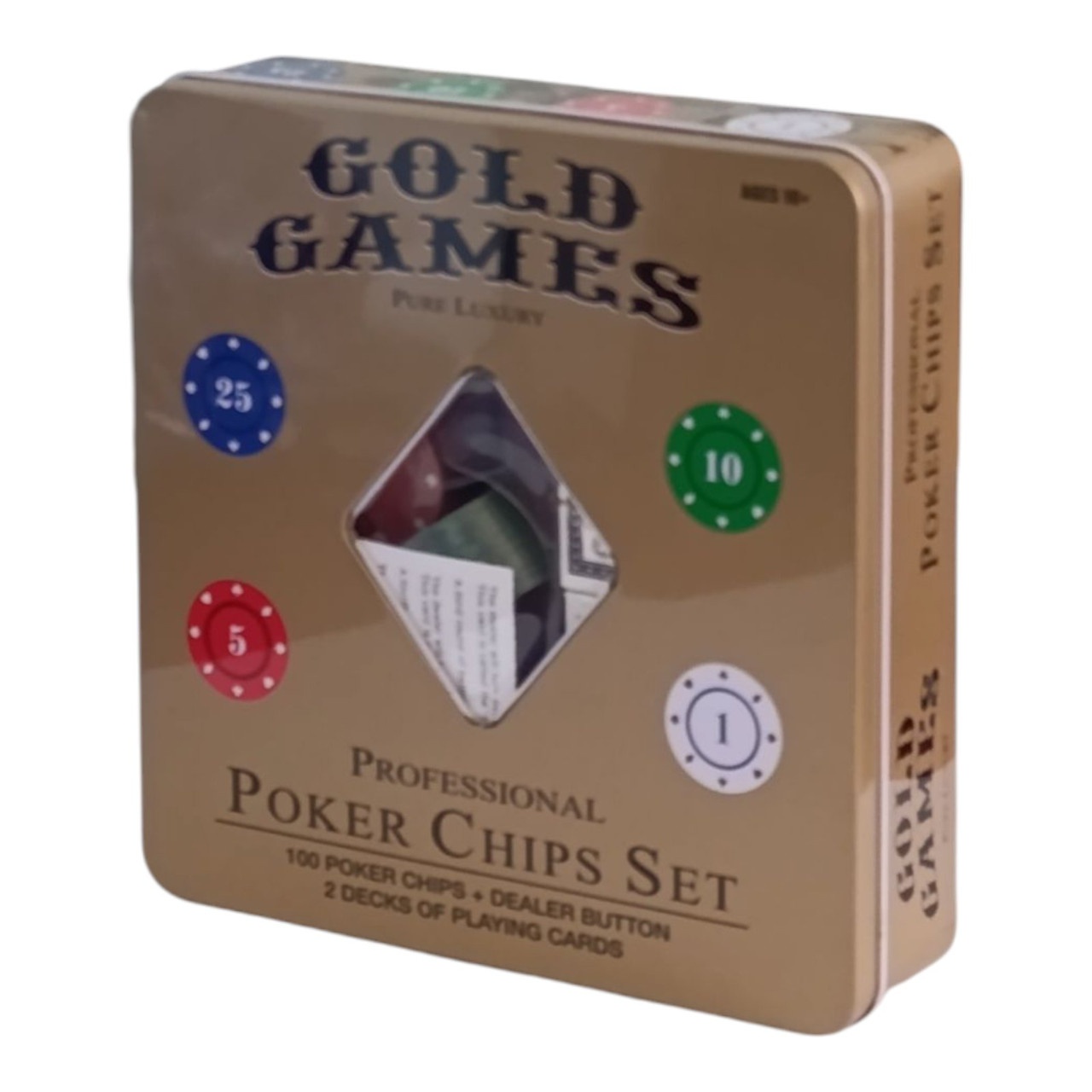 Набір для гри в покер у металевій коробці GOLD GAMES 100 фішок 6619J