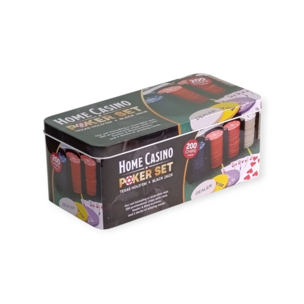 Набір для гри в покер у металевій коробці 200 фішок з сукном 6620С