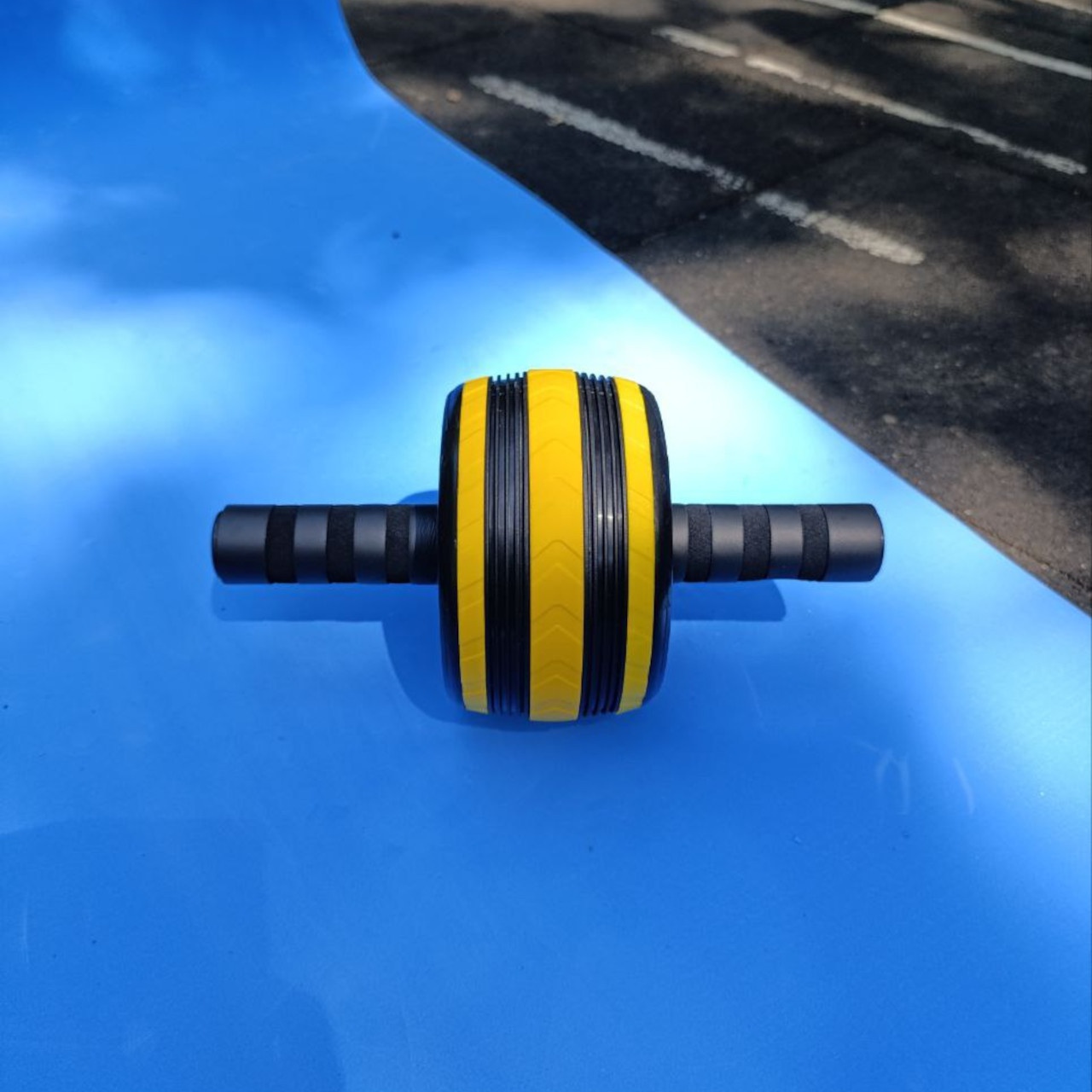 Ролик для преса одноколесний чорно-жовтий з килимком PO-1613-yellow