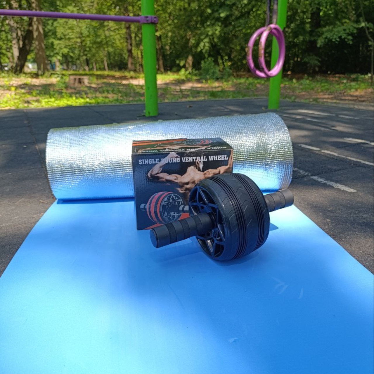 Ролик для преса одноколесний чорний з килимком PO-1613-Black