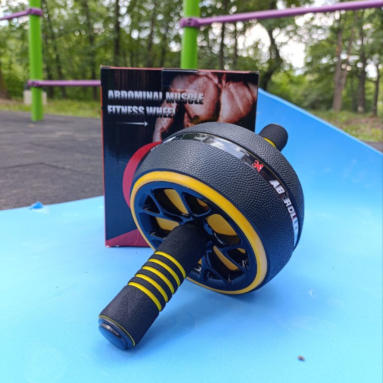 Ролик для преса KKL одноколесний чорно-жовтий з килимком PO-KKL-Yellow