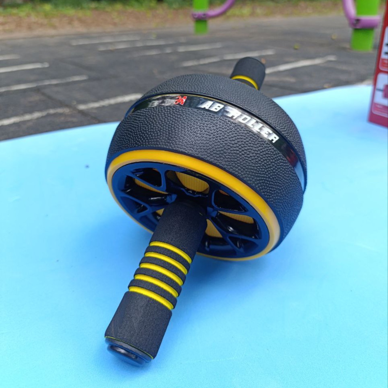 Ролик для преса KKL одноколесний чорно-жовтий з килимком PO-KKL-Yellow