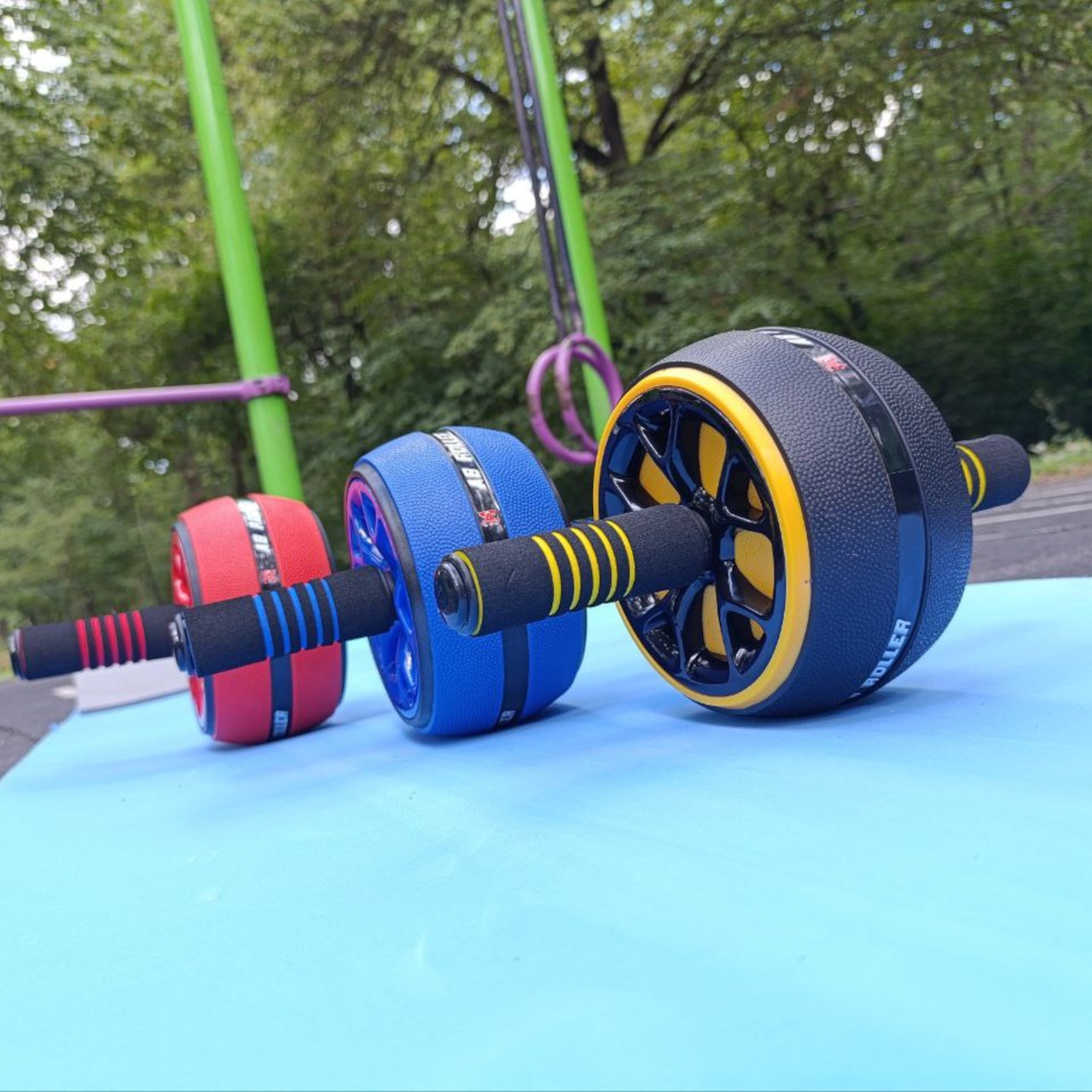 Ролик для преса KKL одноколесний чорно-жовтий з килимком PO-KKL-Yellow