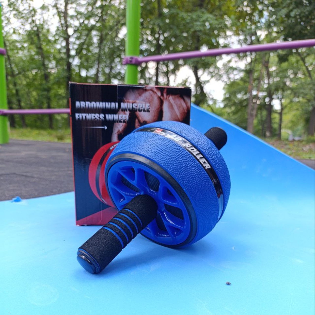 Ролик для преса KKL одноколесний чорно-синій з килимком PO-KKL-blue