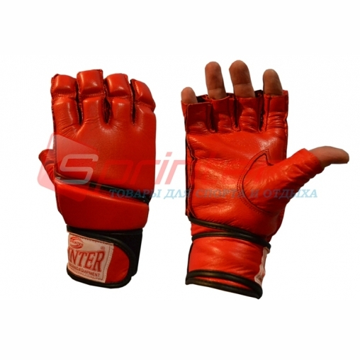 Рукавички шкіряні для рукопашного бою з манжетами на липучці розмір L червоні