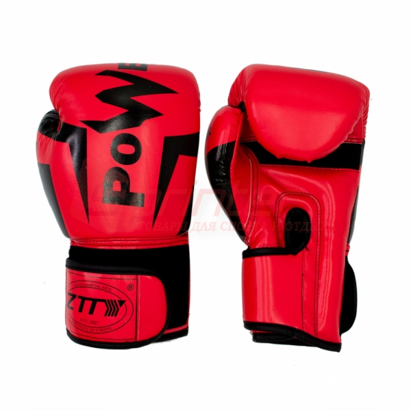 Рукавички боксерські PU на липучці POWER 8 унцій червоно-чорні