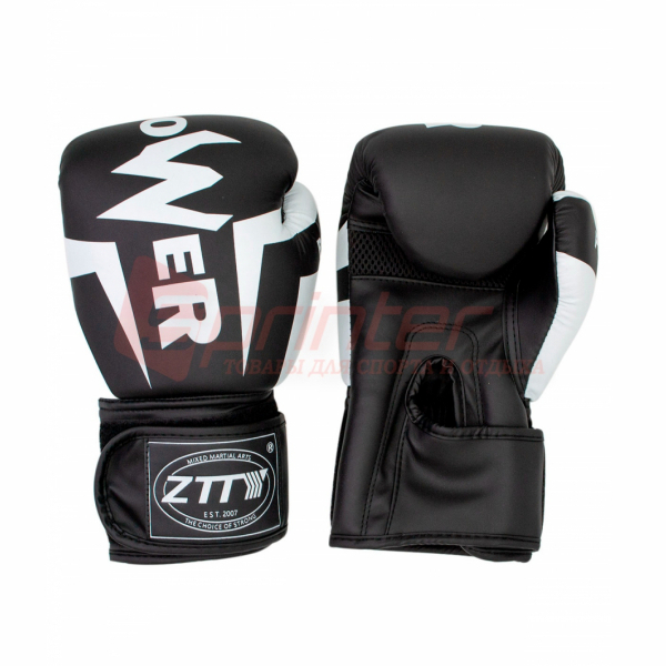 Рукавички боксерські PU на липучці POWER 8 унцій чорно-білі