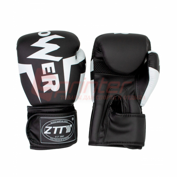 Рукавички боксерські PU на липучці POWER 10 унцій чорно-білі